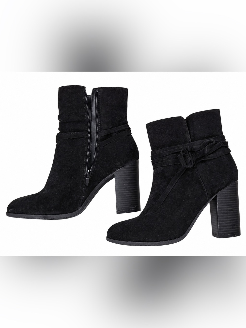 Christian Siriano Black Suede Ankle Boots Block Heel Tie Detail Size 9.5